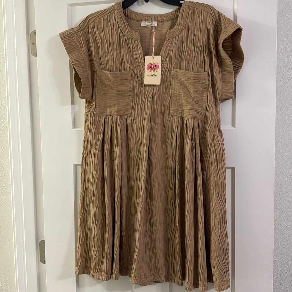 Long Weekend Shift Mini Dress - Warm Taupe 
Size: Medium